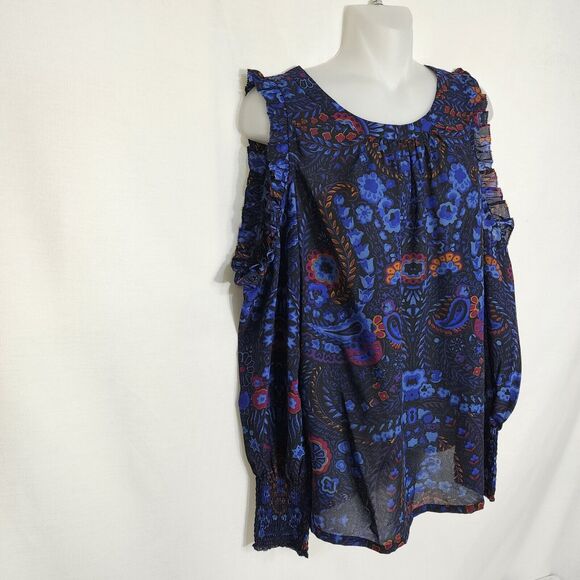 Ann Taylor Loft Womens Top Small Cold Shoulder Floral Print Long Sleeve Ruffles - Picture 5 of 13